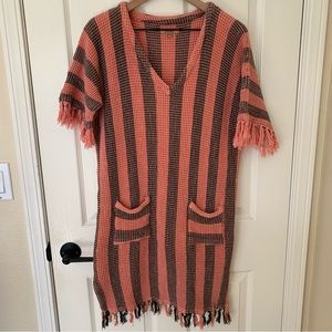 Kip & Co Kip and Co Waffle Knit Dress Beach Swim Cover up Fringe Stripes V Neck